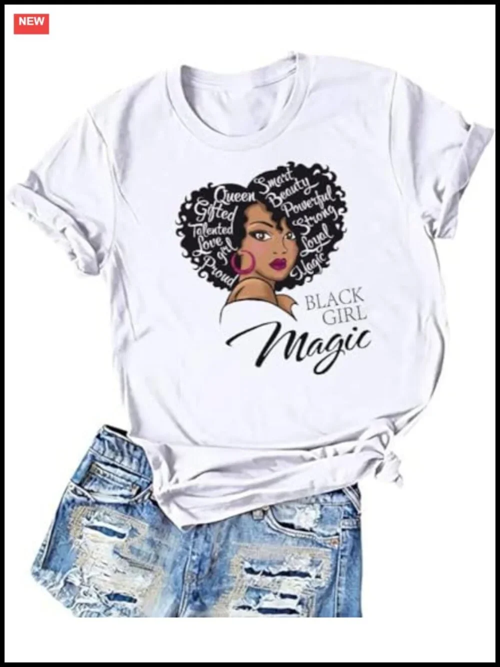 100% Cotton Graphic Tee Black Girl Magic Juneteenth Afro Print Crew Neck Short